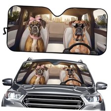 Sun Shade for Car Windshield Foldable UV Heat Reflector Funny Two Dogs Print