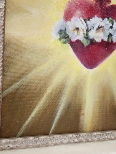 Vintage Sacred Heart Oil Painting Soltis Signed Framed - Picture 5 of 16