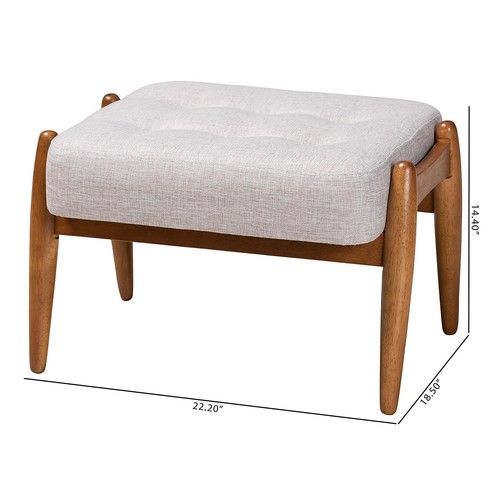 Baxton Studio Jeanine Fabric Footstool Ottoman Greyish Beige/Walnut Brown - Picture 8 of 8