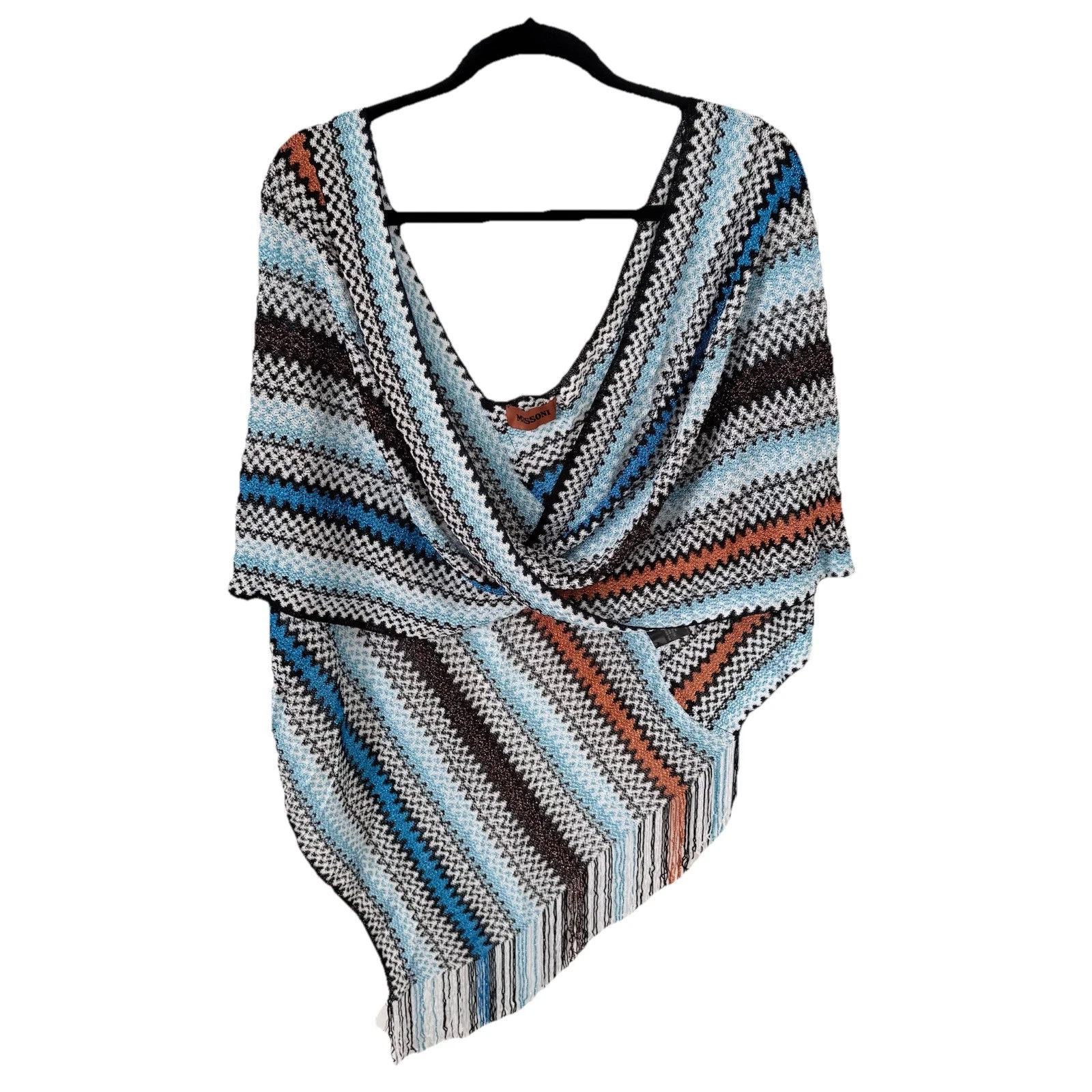 Missoni Multicolor Zigzag Fringed Poncho Shawl Knitted Lurex Mobius Twist Front