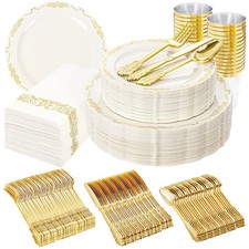 supernal 210pcs Ivory Plastic Plates Disposable Heavy Duty Party 30