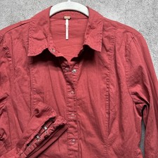 Free People Snap Shirt Dress Small Red Boho Western Festival Y2K Mini Cotton