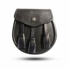 New Scottish plain 3 Tassel Black Sporran With Belt Chain