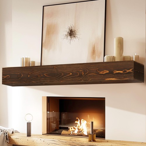 HOLLOW - YLYHSST FIREPLACE MANTEL HANDMADE 6'' THICK WALL, 72" RUSTIC WOOD SHELF