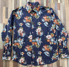 Hawes & Curtis London Shirt Mens 2XL Long Sleeve Navy Floral Piccadilly Stretch
