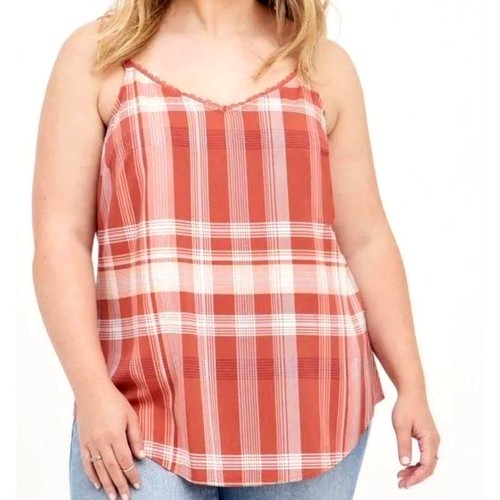 Torrid Ava Stretch Challis Trägertop Spitzenborte kariert rostig orange creme 1X