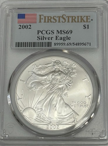 2002 $1 American Silver Eagle PCGS MS69 First Strike Flag Label | eBay