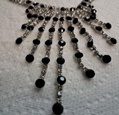 RSVP Rhinestone Bib Necklace Black And Silver Toned