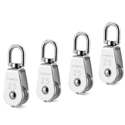 4 Pcs M25 Single Pulley Block Stainless Steel Swivel Cable Pulleys for Lifting