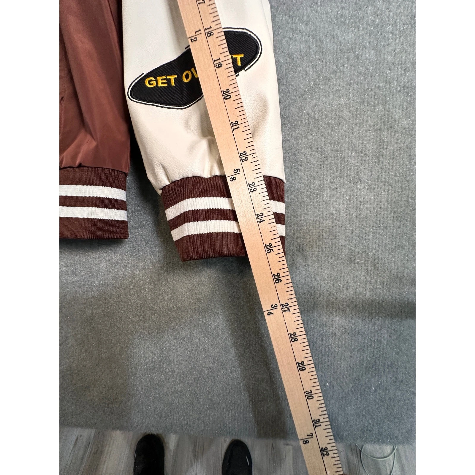 Riot Empire Mens No Bad Vibes Varsity Jacket Brown Cream XL MNJK3060-BRN-RE image 9