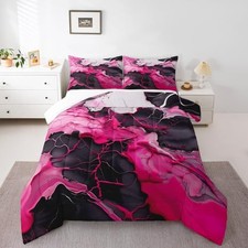 Oil Painting Comforter Set,Pink Black Marble Bedding Set for Twin Black Pink