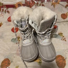 london fog collection kids snow boots faux fur trim lined gray white flat 12