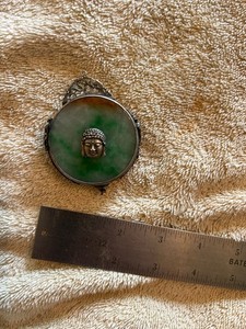 Antique Jade  Glass Chinese Filagree Pendant Dragons Overlay