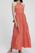 The Gap Coral Halter Tie Back dress Maxi Tiered Sundress Size 8 Pockets