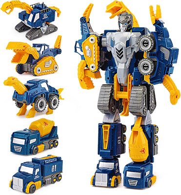 Toddler Construction Car Transform Set, 5Pcs Dinosaur Rescue Robot with Magnetic