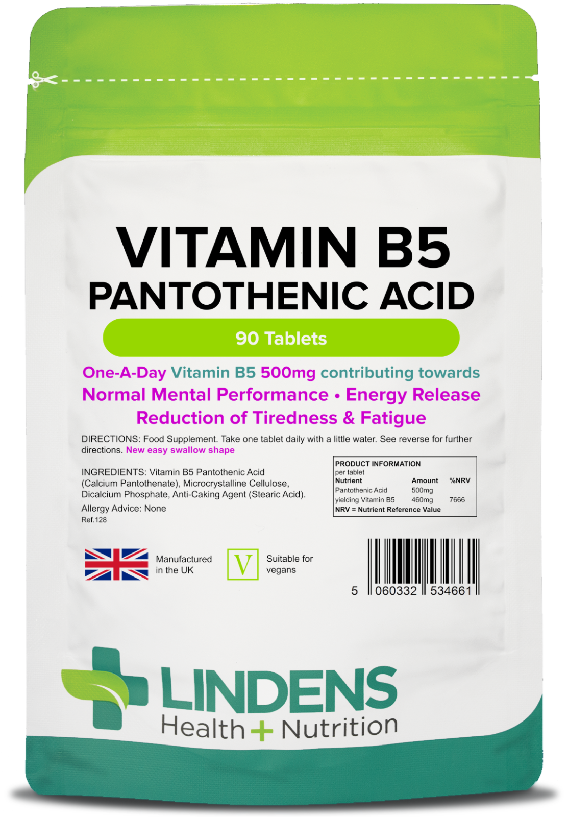 Lindens Vitamin B5 500Mg Tablets 90 Tablets - Image 6