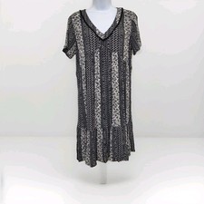 Knox Rose Dress Women's Size Medium Black A-Line Ruffle V Neck Boho Cottage 