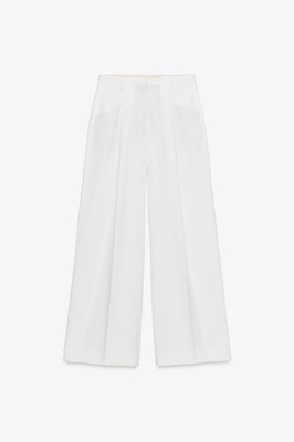 BNWT ZARA White Wide-leg Trousers with Darts Size M