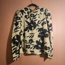 Shein Women's Small Black/Tan Longsleeve Floral Blouse