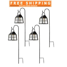 Deck Impressions Farmhouse Solar LED Shepherd's Hook Lanterns, 4-Pack
