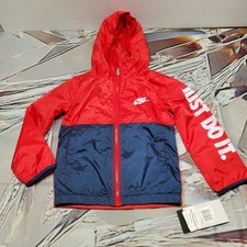 NEW NIKE 76J278 Youth Boys Size 4 XS Red Windbreaker Just Do It Jacket Hooded