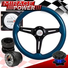 Quick Release + Extender + Blue Wood Deep Dish Steering Wheel For 03-15 Accord