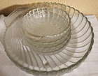 Vtg Anchor Hocking Footed Clam Shell Shaped Salad Bowl & 4 Salad Bowls, 1970's