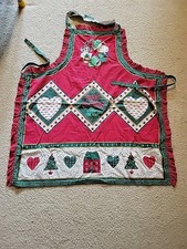 HANDMADE COTTON CHRISTMAS BIB APRON HEARTS  HOLLY
