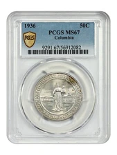 1936 50C Columbia PCGS MS67 - Classic Silver Commemorative - Low Mintage Issue