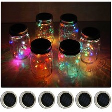 Solar Mason Jar Lid Lights, 6 Pack 10 LED Waterproof String Fairy Star Firefl...