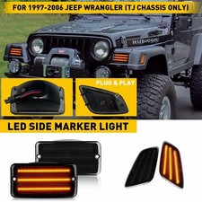 Fits 1997-2006 Jeep Wrangler TJ Chassis LED Side Marker Light Bumper Lamp Smoked