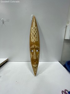 Brown Carved Tribal Mask Celtic Knot Pattern Wall Hanging Home Decor Wood