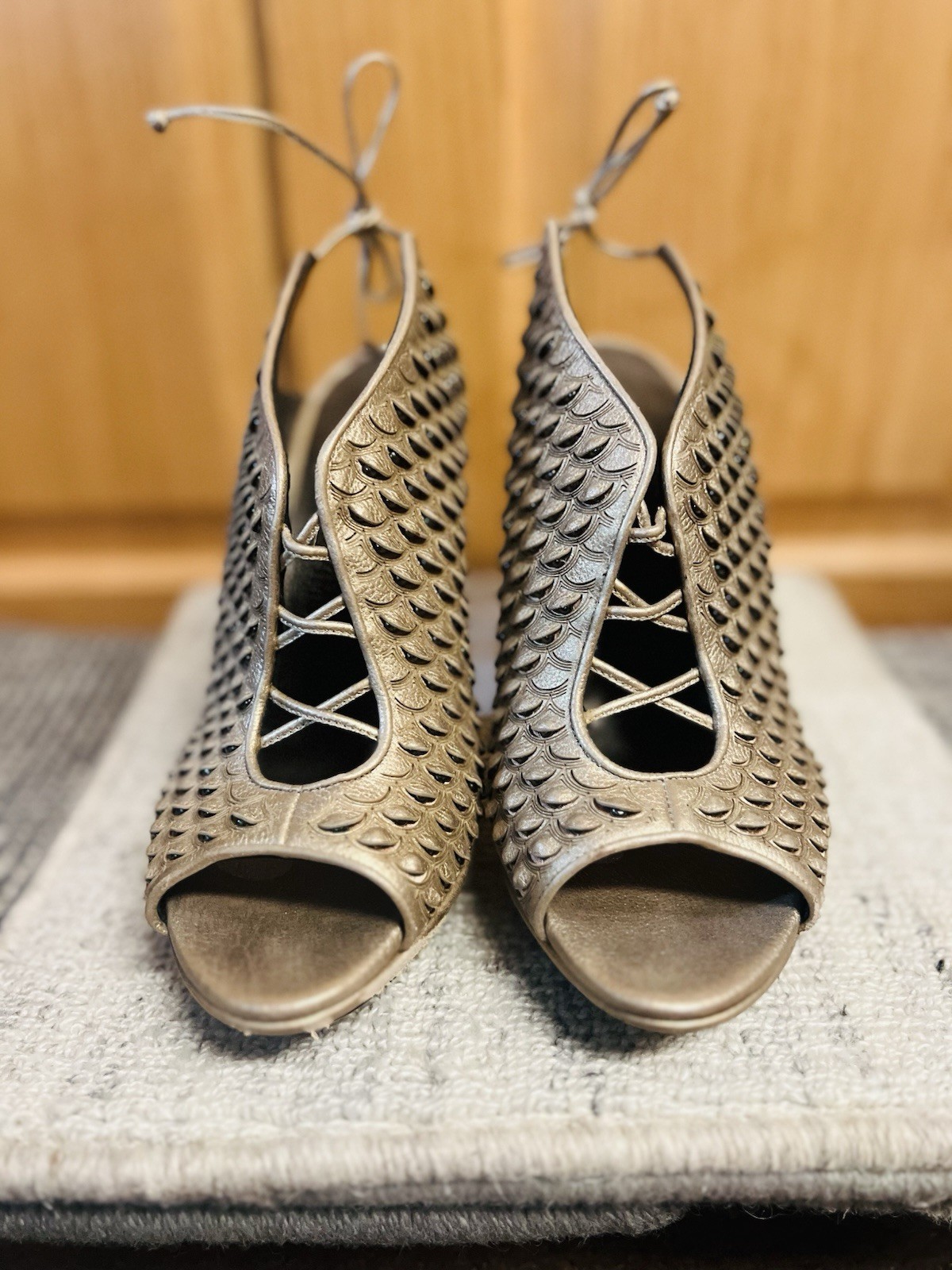 Salvatore Ferragamo Metallic  Python Embossed Lea… - image 1