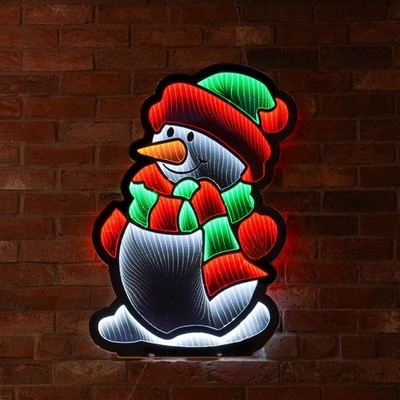 90cm Weihnachten Infinity Spiegel Licht Silhouette LED Außen Schneemann Figur