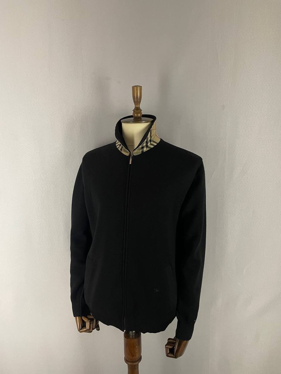 Burberry London Mens Cardigan Sweater Black Wool Long Sleeve Full