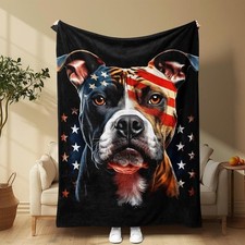 American Flag Bulldog Pattern Blanket, Soft Comfortable Warm Nap Throw Blanket