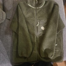 Green Full Zip Stand-Up Collar Fleece Jacket with Chest Pocket for Men