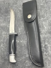 Vintage Buck 105 Pathfinder Knife Fix Blade Black Silver Orig Sheath Inscribed