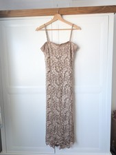 Vintage Phase Eight Beige Full Beaded Lace Midi Dress Size 10