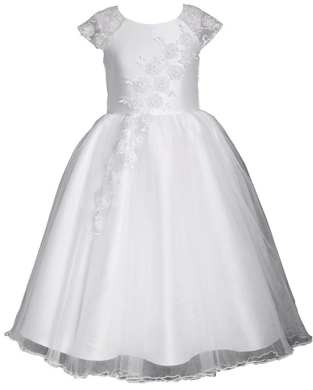 $89 NEW Bonnie Jean Size 7 "WHITE FLORAL APPLIQUE" Communion Wedding Dress NWT