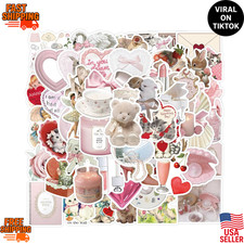 60pcs Coquette Aesthetic Pink Stickers Cute Vinyl Waterproof Laptop Phone