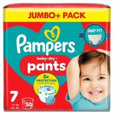 Pampers Baby-Dry Nappy Pants Size 7, 50 Nappies, 17kg+, Jumbo+ Pack