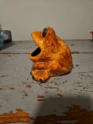 Vintage 1970's Orange Ceramic Big Mouth Frog Sponge Holder - Picture 9 of 11