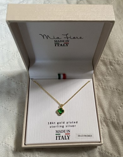 Mia Fiore Green Clover Necklace~18k Gold Plated Sterling Silver~NIB 16+2!