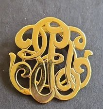 Gold Tone Monogram Design Scarf Clip