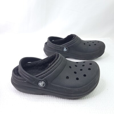 Crocs Faux Fur Lined Black Slip On Shoes Sling Back Classic Clogs