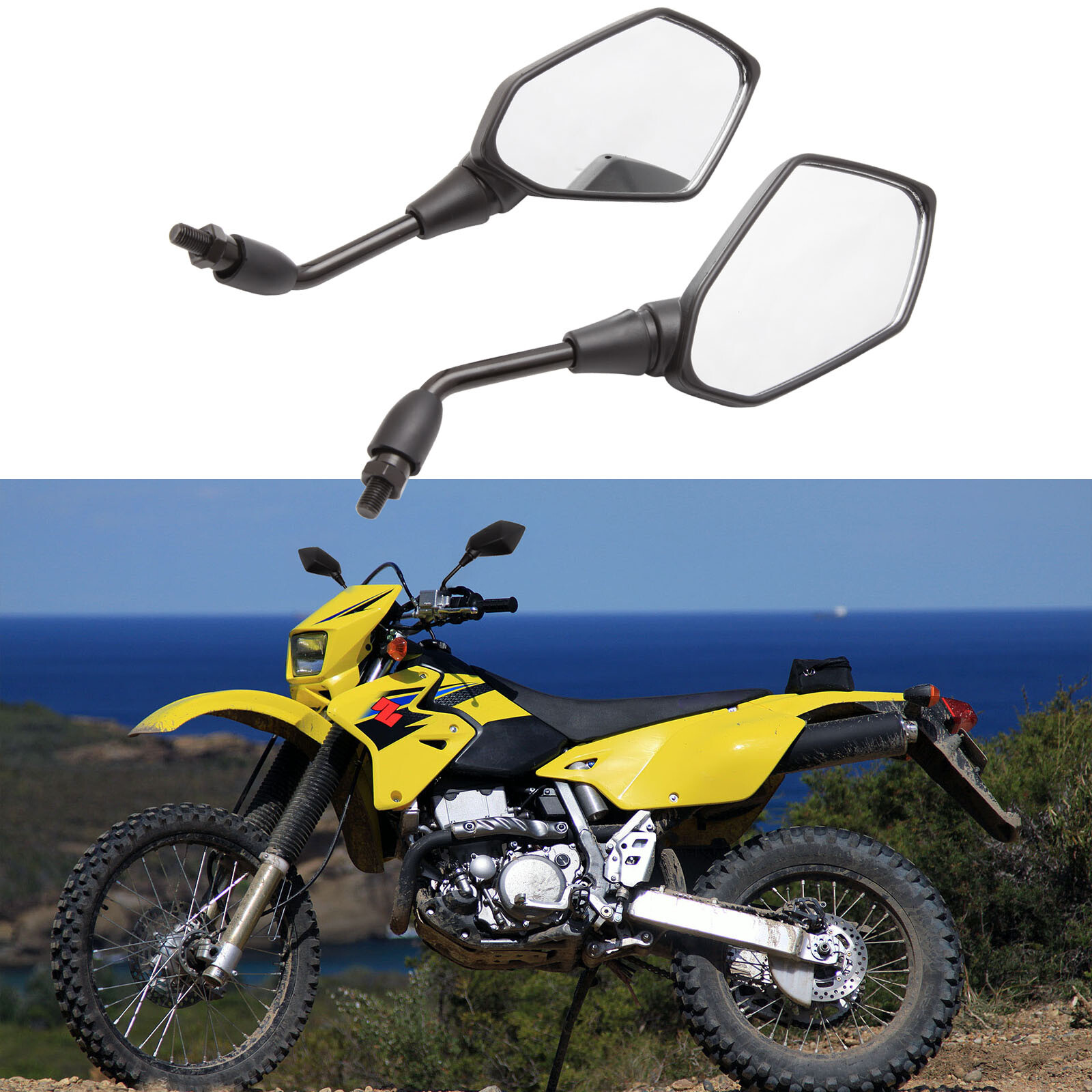 Motorcycle Rear View Side Mirrors Black For Suzuki DR650 DRZ400 DRZ400SM DR350