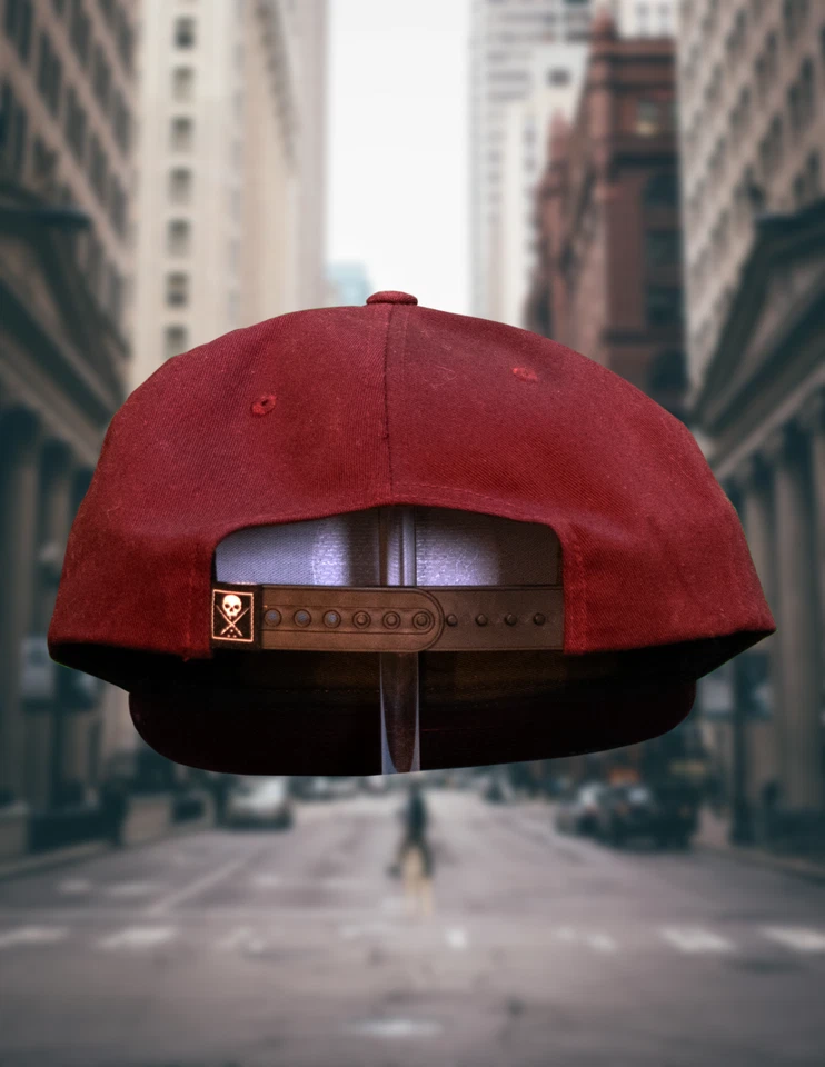 Sullen Men's Industry Limited Edition Snapback Skull Flat Visor Hat (Port Red) - Image 2 of 2