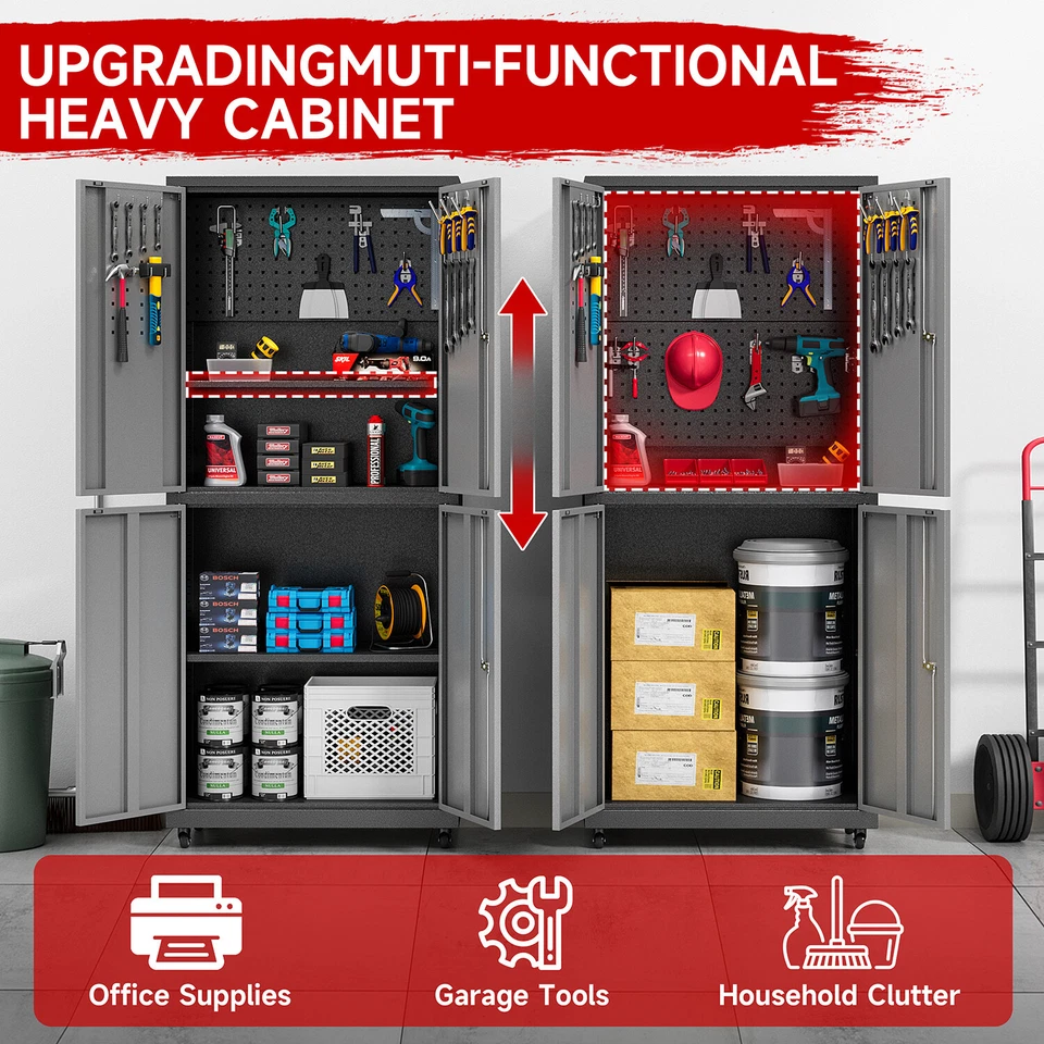 Armario de almacenamiento de herramientas de metal con bloqueo armario de garaje rodante armario estantes cofre Foto 3 de 4