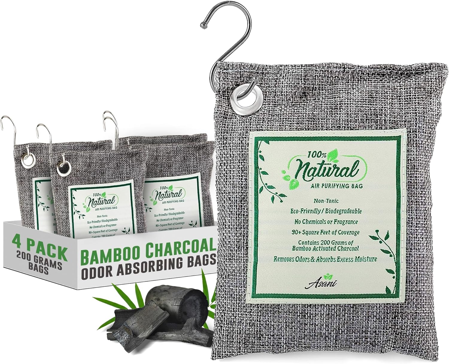 Air Purifier Bags with Bamboo Activated Charcoal (Purifying Pack of 4) | Natural-image